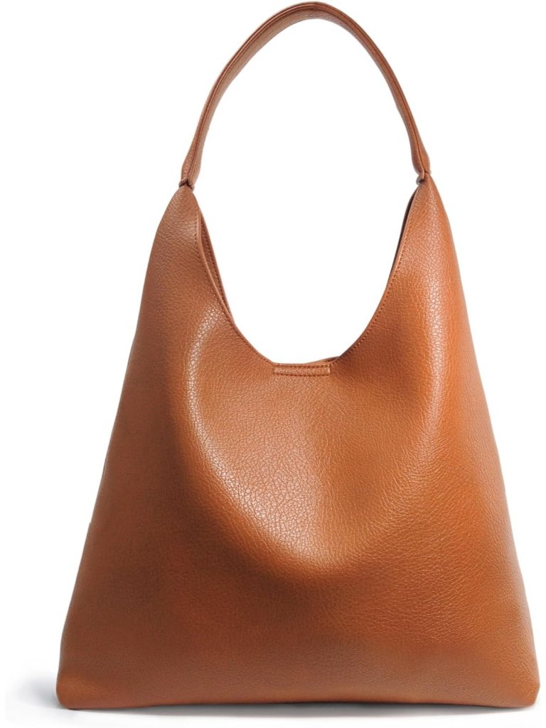 Women's Orange Brown Soft Vegan Leather Hobo Shoulder Bag Slouchy Tote Purse